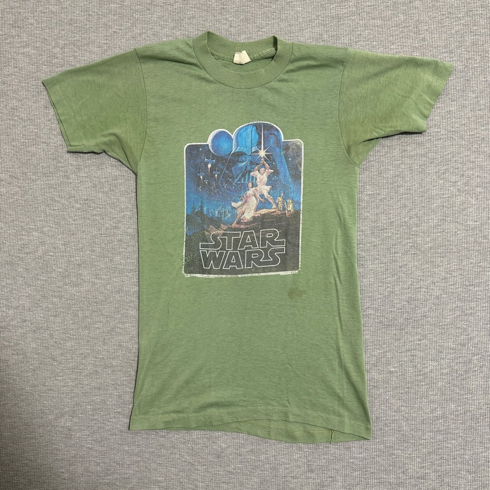 Vintage 70s Star Wars Hildebrandt Graphic T Shirt Single Stitch Green Mens Small
